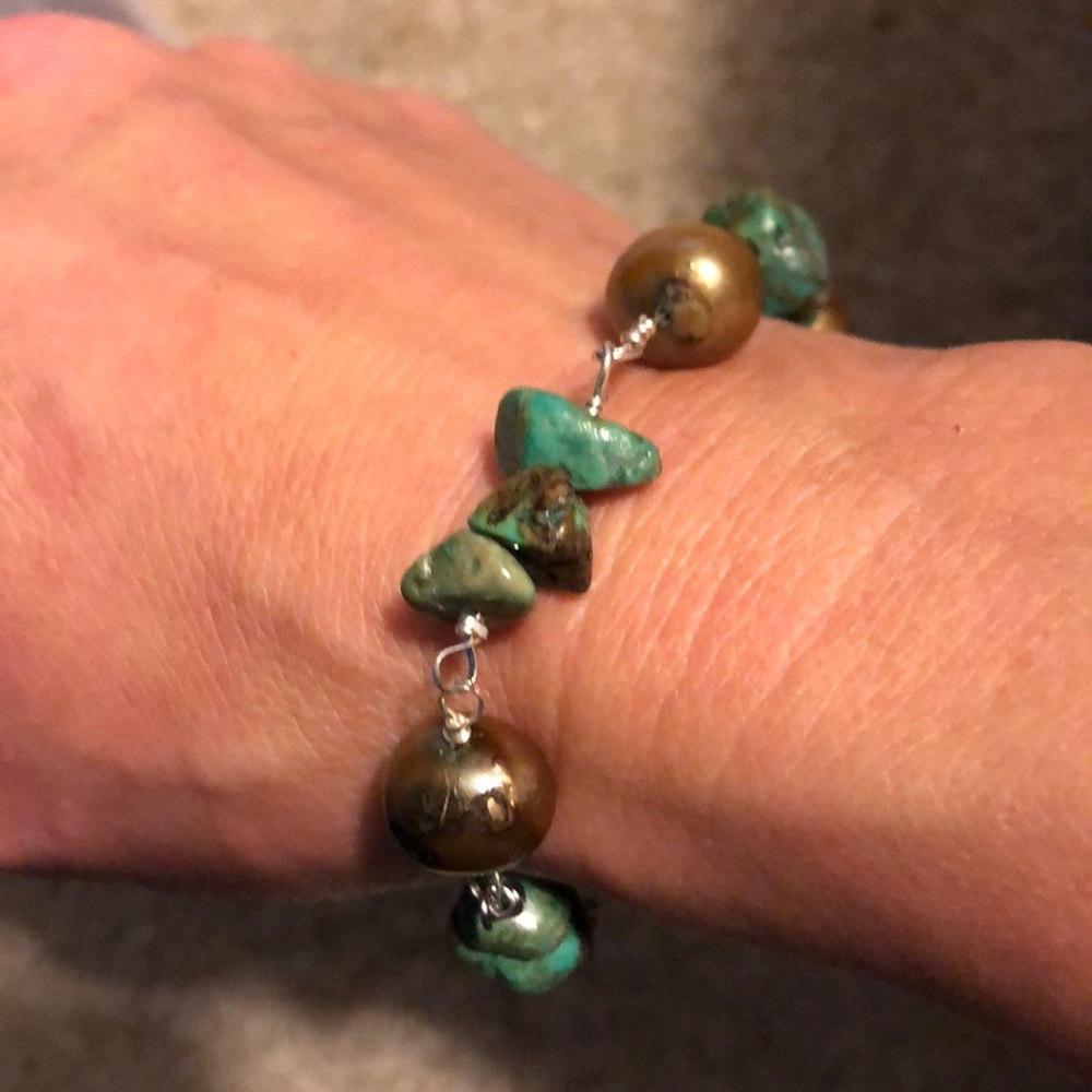 🎈turquoise & freshwater pearl bracelet - Picture 2 of 3